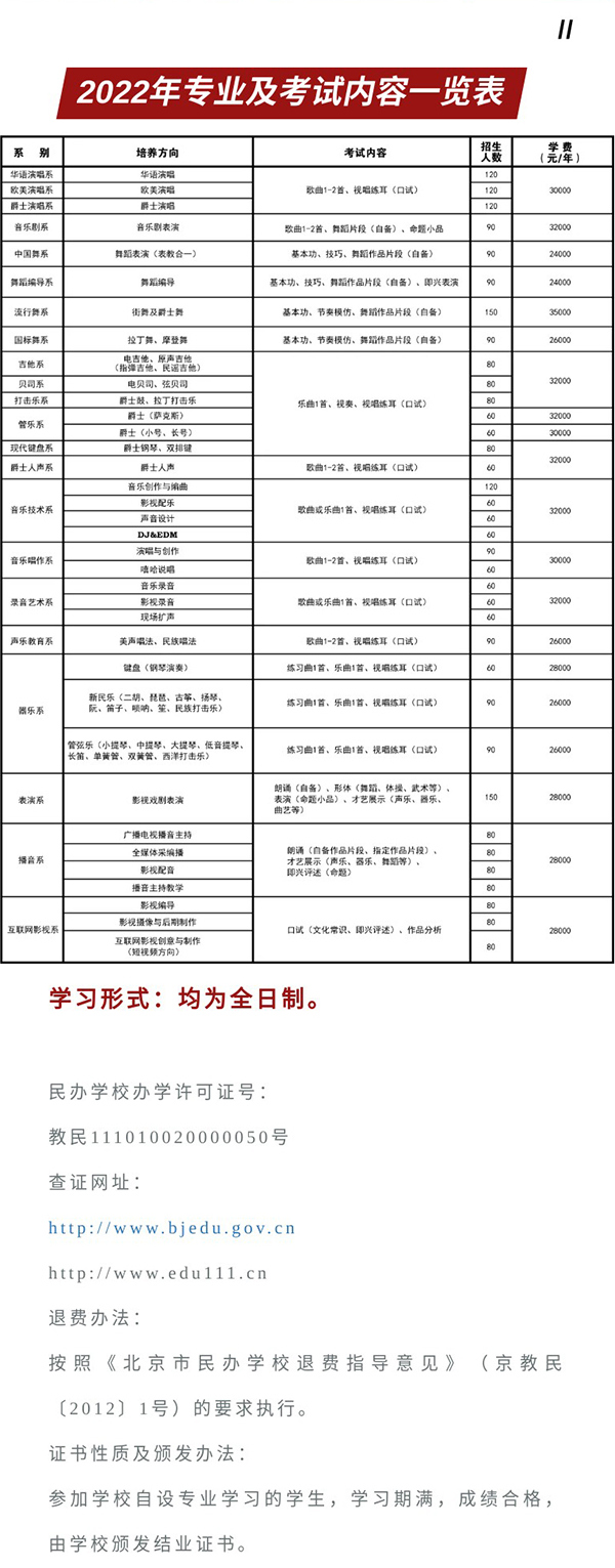 2022年北京现代音乐研修学院音乐舞蹈类招生简章、考试内容及报考须知