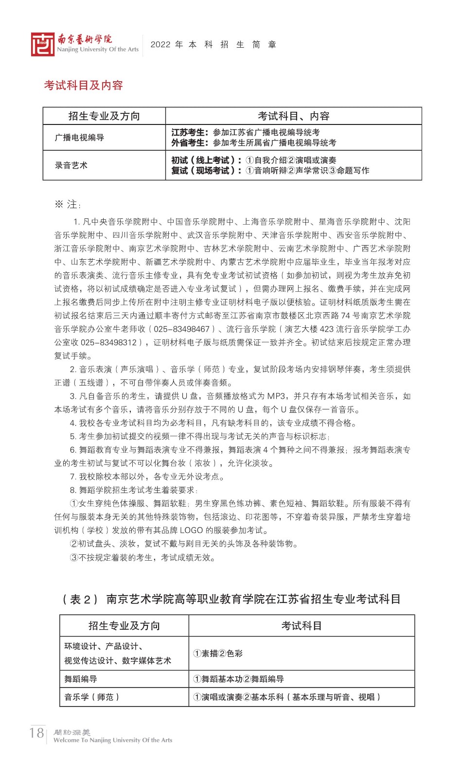 2022年南京艺术学院本科舞蹈类、音乐类招生简章、校考报名及考试相关安排、联系方式及声明