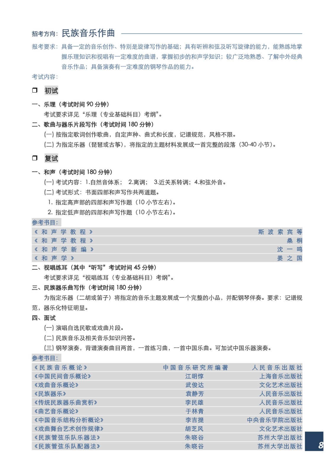 2022年上海音乐学院本科艺术类招生专业目录及考试大纲