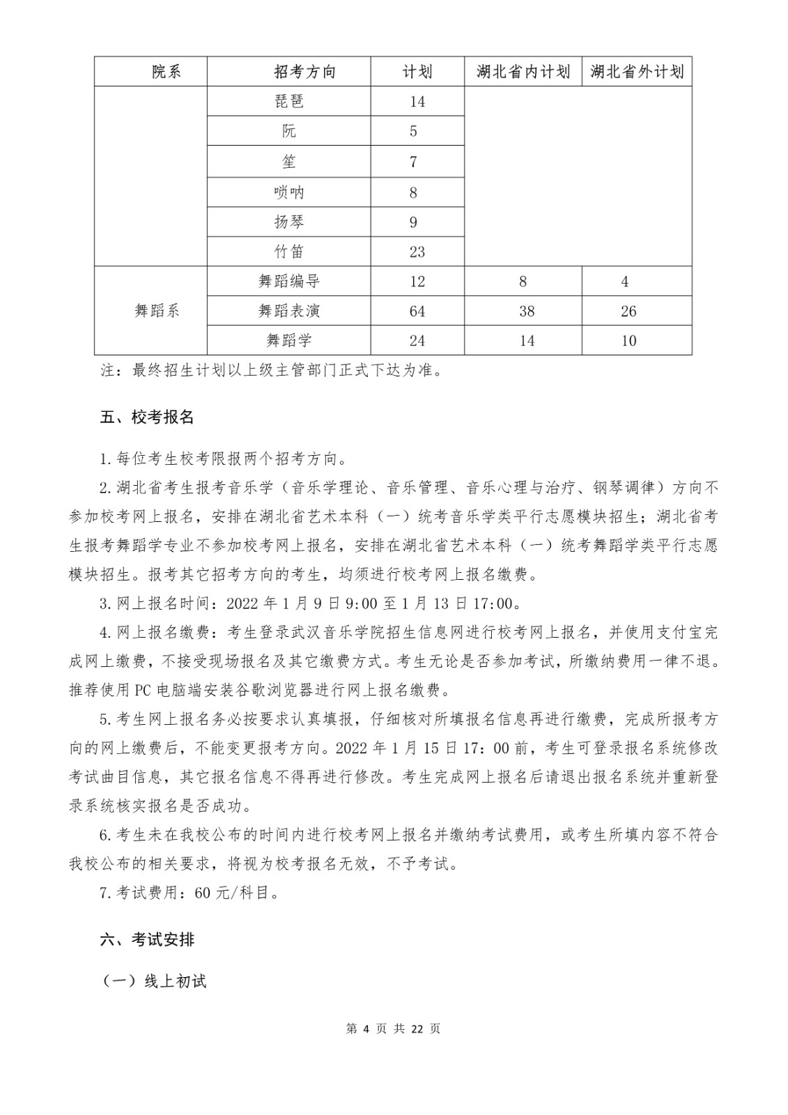 2022年武汉音乐学院音乐舞蹈类专业本科招生简章、招生计划及考试内容汇总