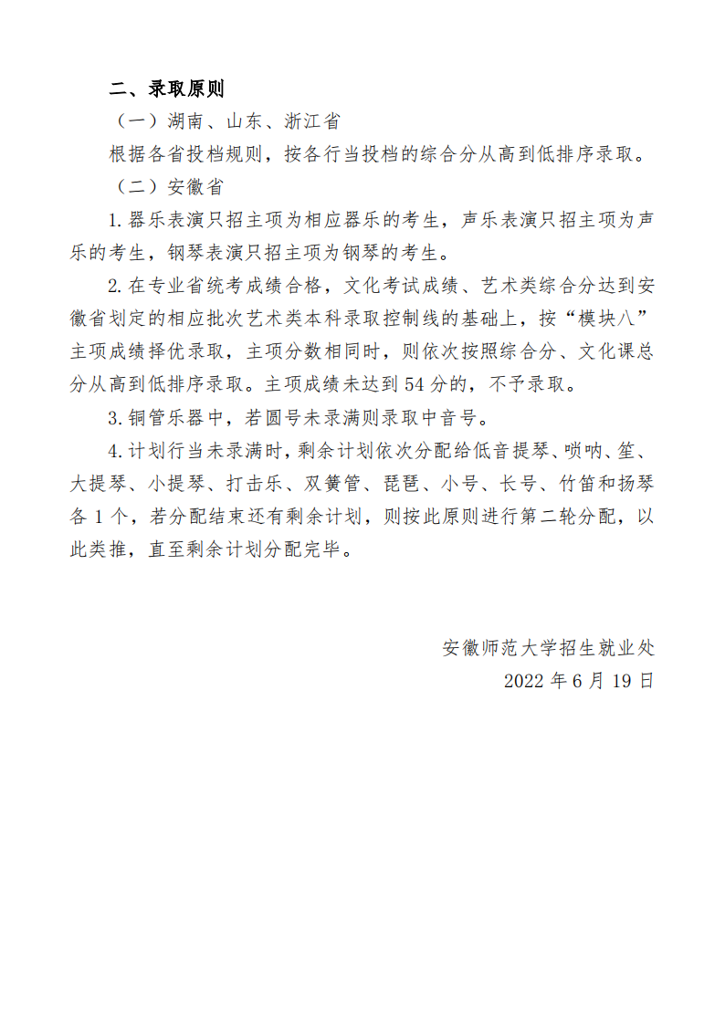 安徽师范大学2022年音乐表演专业各项目招生计划及录取原则_01.png